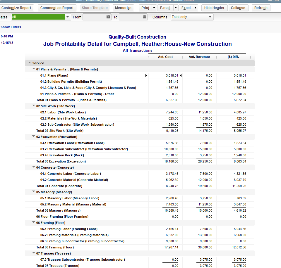 quickbooks pro with job costing